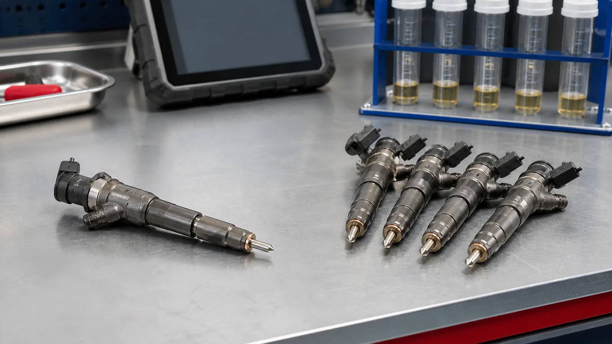 Comparaison en atelier entre un injecteur diesel isolé et un jeu de quatre injecteurs
