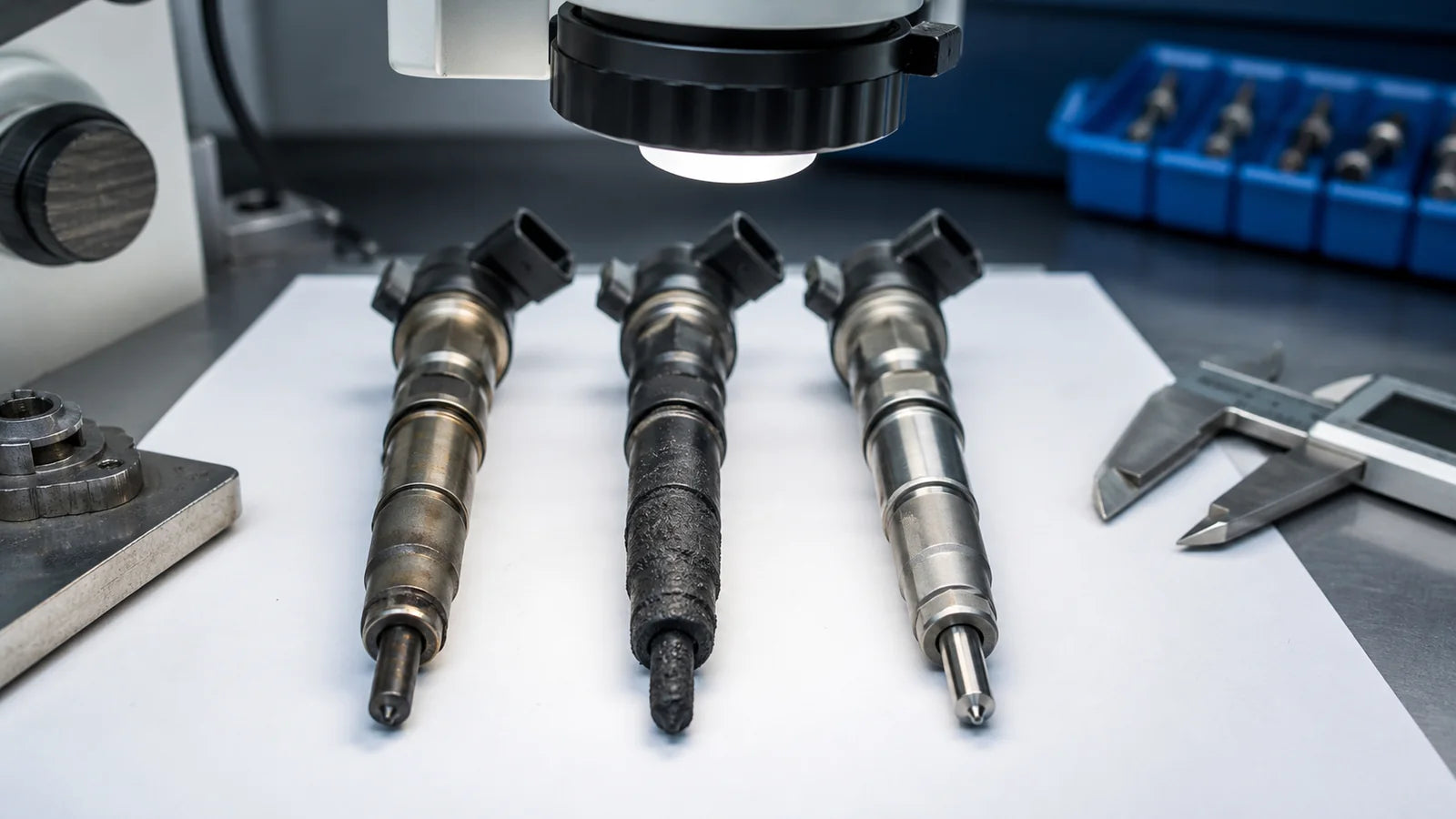 Comparaison visuelle d’un injecteur encrassé, grippé et défectueux