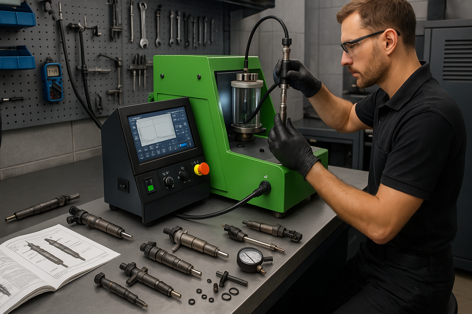 Diesel injector being tested on a test bench