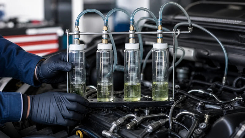 Kit transparent de mesure du retour de quatre injecteurs diesel en atelier
