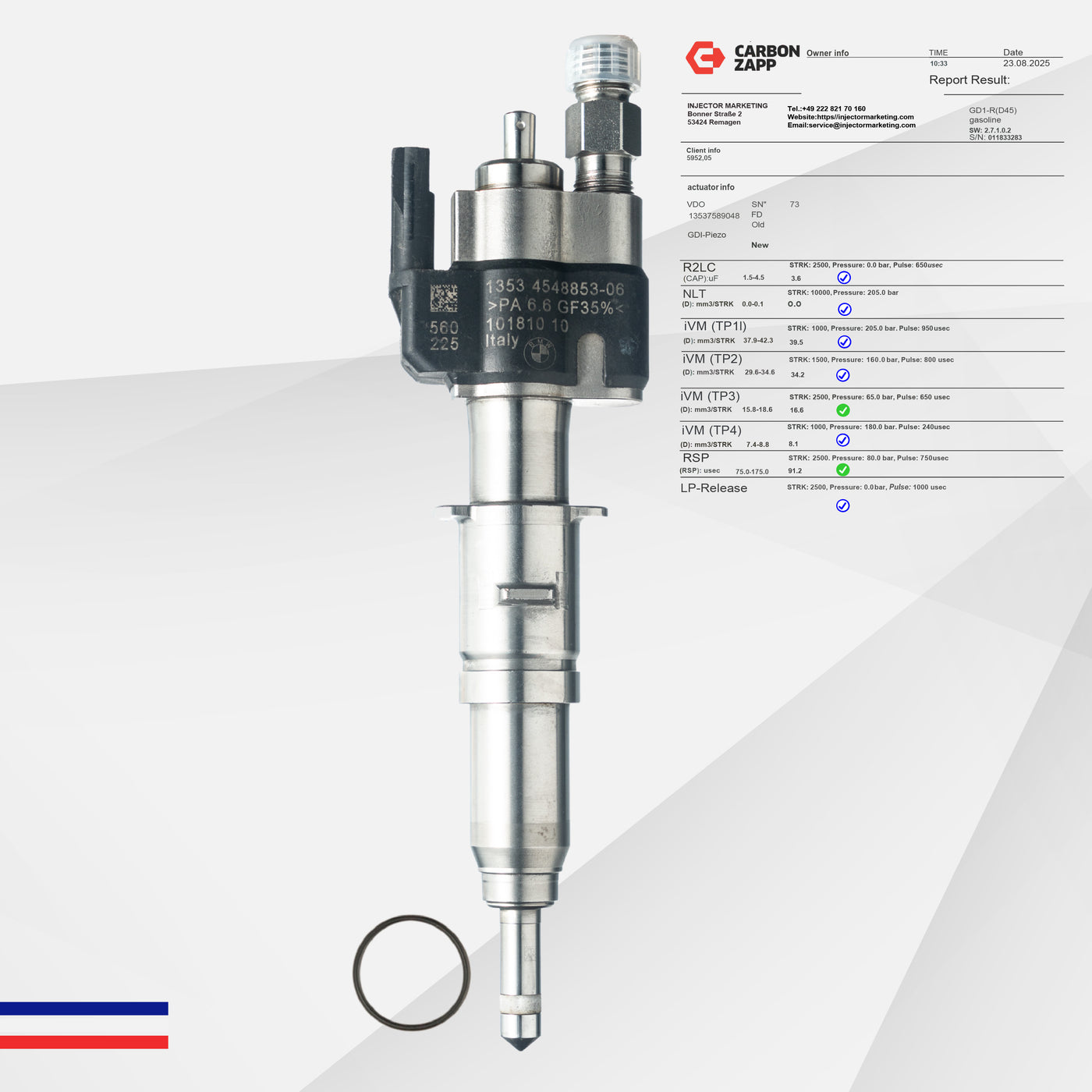 BMW Injecteur d’injection essence 13537589048-01 – VDO 13537565137 – N43 N53 – injecteur reconditionné, vue 1