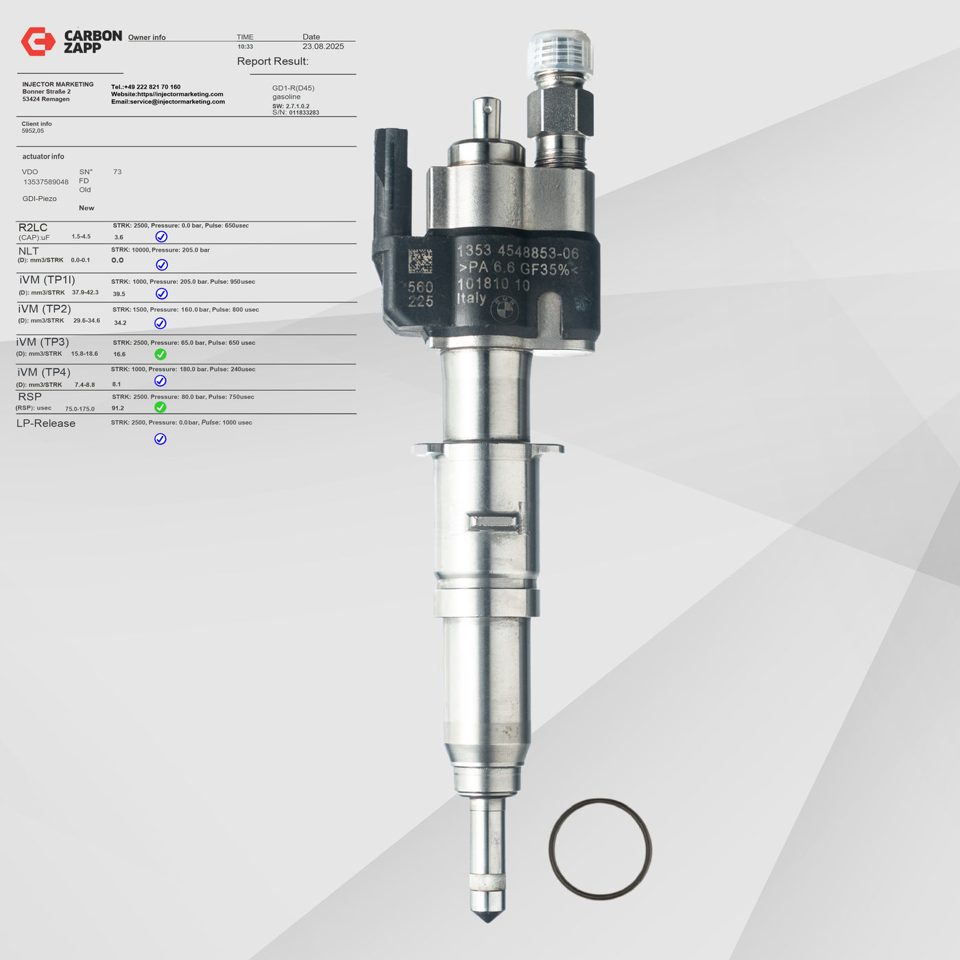 BMW Injecteur d’injection essence N53 N43 – Réf. VDO 13537585261-05 / 13537565138 – injecteur reconditionné, vue 1