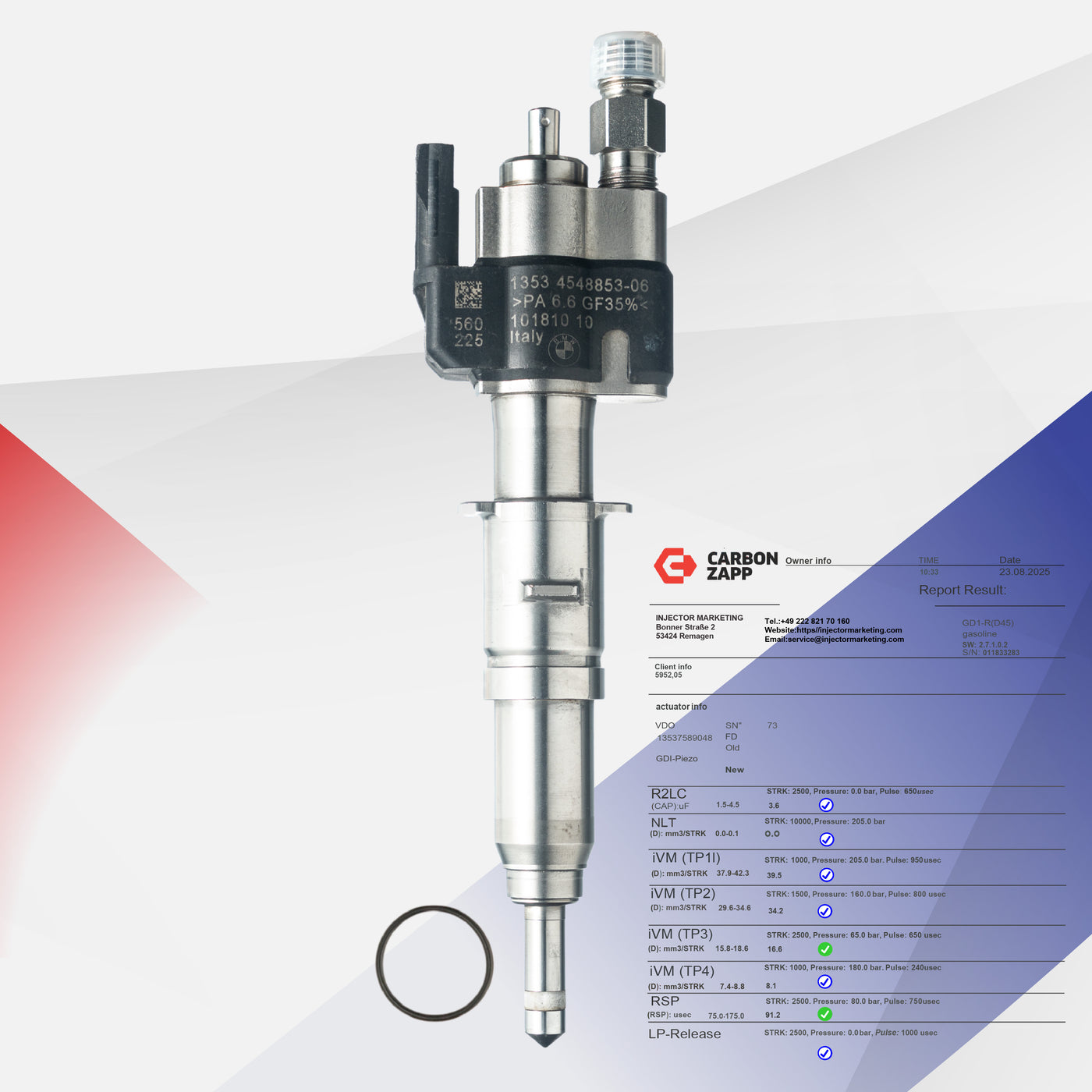 Injecteur de carburant BMW 13537589048-05 – Remplace référence 13537565138 – injecteur reconditionné, vue 1